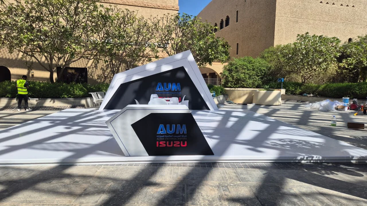 ISUZU AUM custom premium brand launch setup executed at the Japanese Embassy in Riyadh